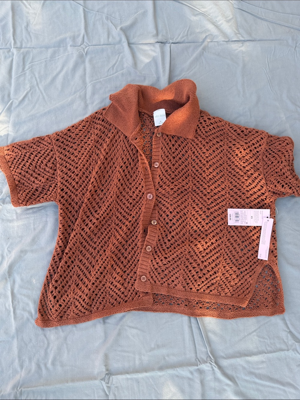 Rust Crochet Knit Polo Shirt - Kids
